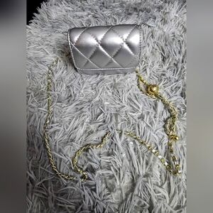 Beautiful Silver & Gold Quilted Crossbody Purse W/adjustable Chain (NWOT)